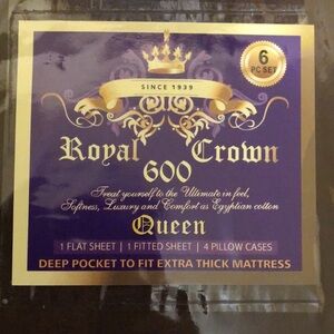 Royal Crown Queen 6 Pc Sheet Set 600 Thread Count Egyptian Cotton - NEW